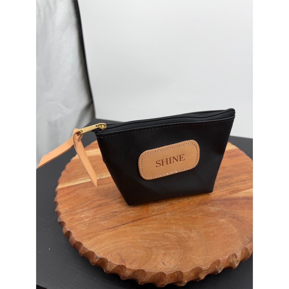Jon Hart Small pouch Case Women Small Black Coated Canvas Shine Leather Patch